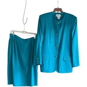 Worthington vintage teal polyester rayon herringbone design skirt set Size 18T